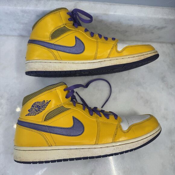 Nike Air Jordan 1 Mid Lakers Kobe Yellow/Purple 554724-708 Men’s Size 11 - Picture 11 of 15